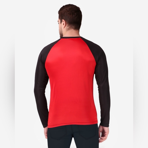 CORWOX Men's Active Full Sleeves Red & Black Sports Polyester T-Shirt - Picture 2 of 6